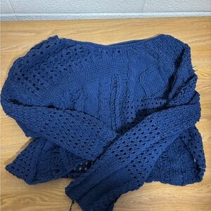 Women’s Navy Cropped Open-Knit Cable Sweater